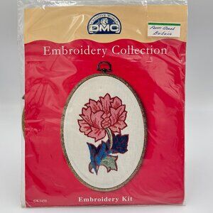 DMC Embroidery KIT K3458 PINK ROSE Fabric stranded cotton frame instructions NEW